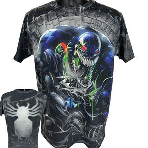 Spider Man Venom All Over Print T Shirt Marvel Comics AOP MCU Black M Medium